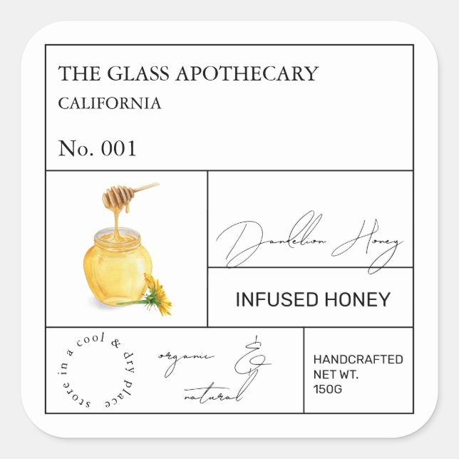 Apothecary Dandelion Infused Honey Label (Front)