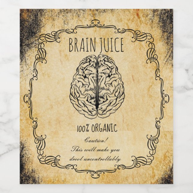 Apothecary halloween vintage brain juice wine label (Single Label)