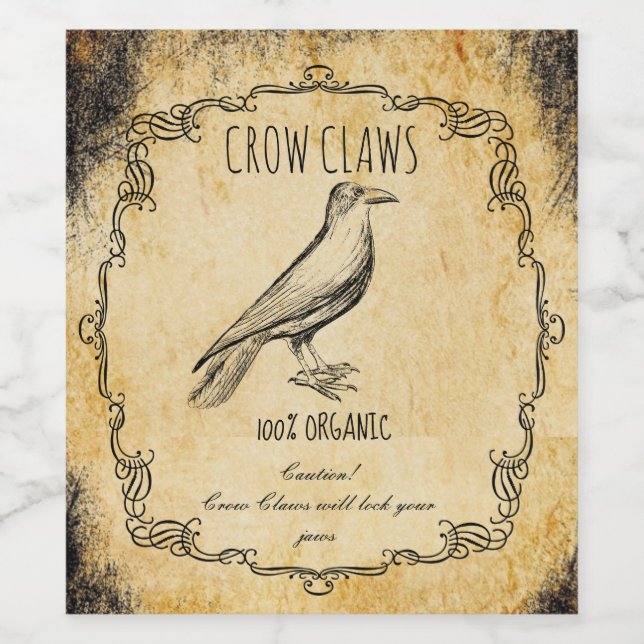 Apothecary halloween vintage Crow claws Wine Label (Single Label)