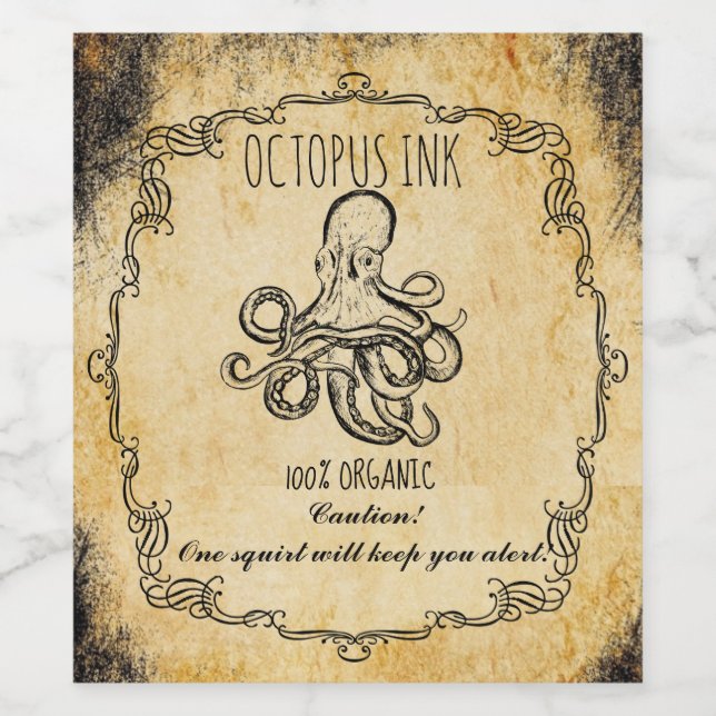Apothecary halloween vintage Octopus ink Wine Label (Single Label)