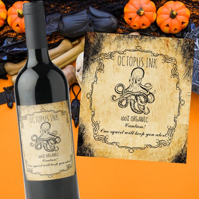 Apothecary halloween vintage Octopus ink Wine Label (Creator Uploaded)