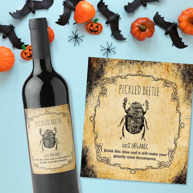 Apothecary halloween vintage picked beetle wine label (Creator Uploaded)