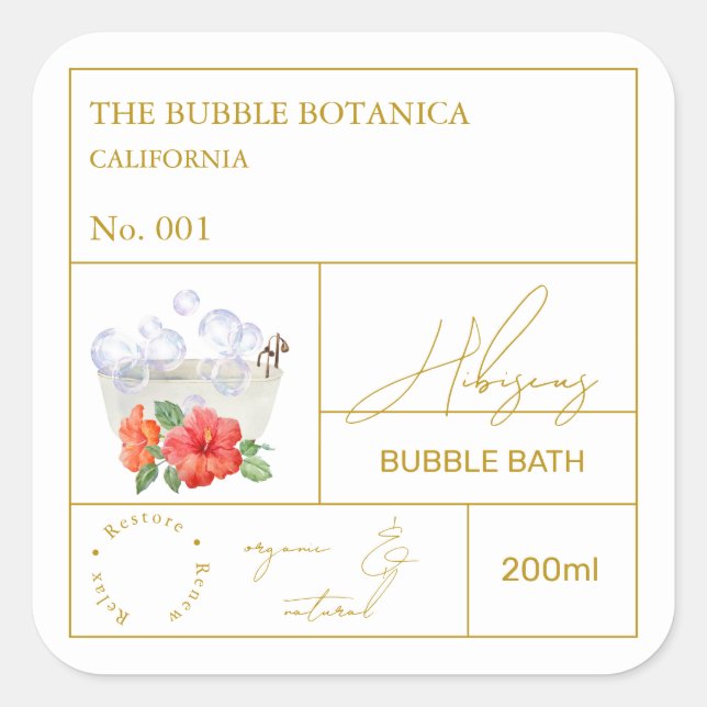 Apothecary Hibiscus Bubble Bath Label (Front)