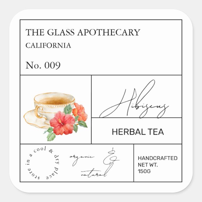 Apothecary Hibiscus Herbal Tea  Label (Front)