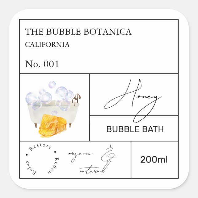 Apothecary Honey Bubble Bath Label (Front)