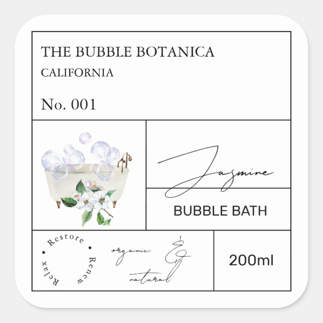 Apothecary Jasmine Bubble Bath Label (Front)