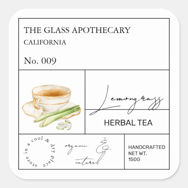 Apothecary Lemongrass Herbal Tea  Label (Front)