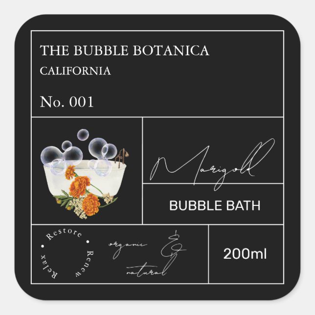 Apothecary Marigold Bubble Bath Label (Front)