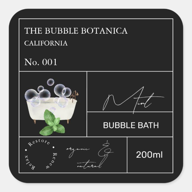 Apothecary Mint Bubble Bath Label (Front)