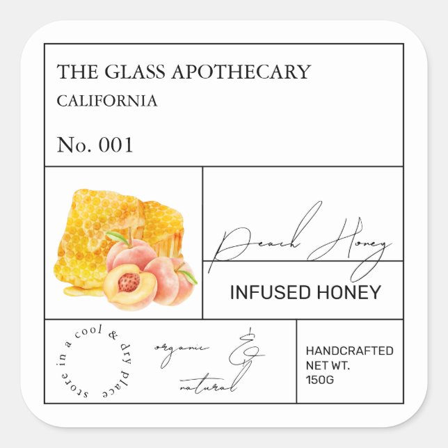 Apothecary Peach Infused Honey Label (Front)