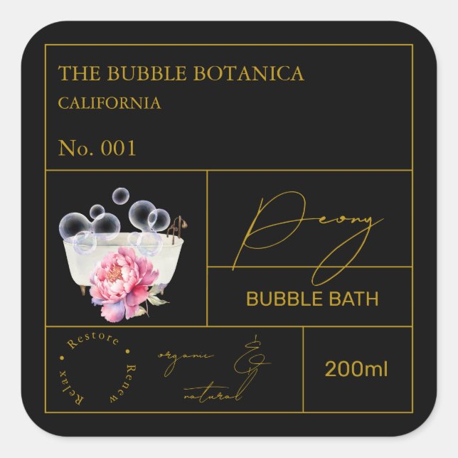 Apothecary Peony Bubble Bath Label (Front)