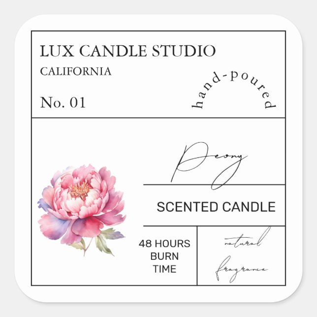Apothecary Peony Scented Candle Label (Front)