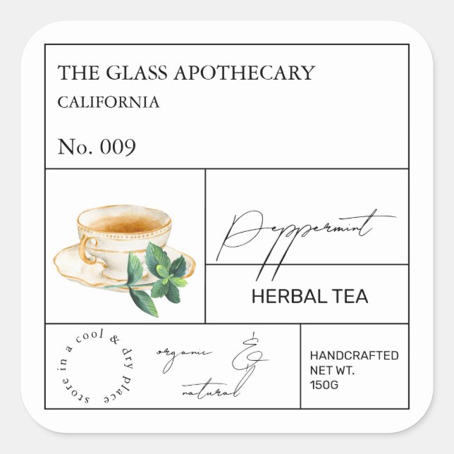 Apothecary Peppermint Herbal Tea  Label (Front)