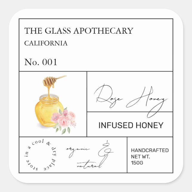Apothecary Rose Infused Honey Label (Front)