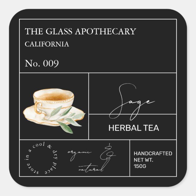 Apothecary Sage Herbal Tea  Label (Front)