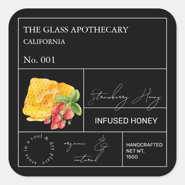 Apothecary Strawberry Infused Honey Label (Front)