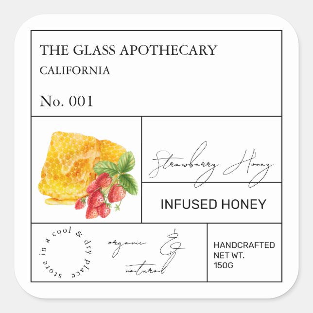 Apothecary Strawberry Infused Honey Label (Front)