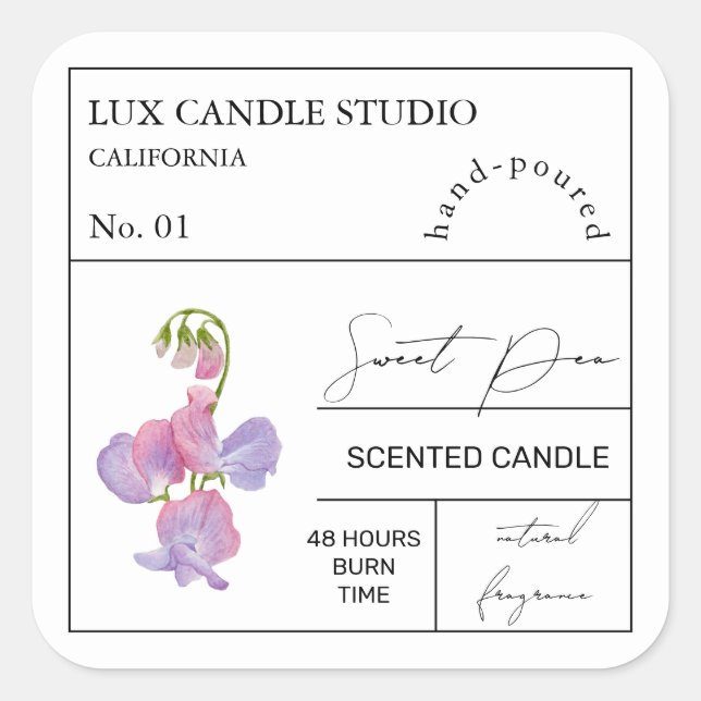 Apothecary Sweet Pea Scented Candle Label (Front)