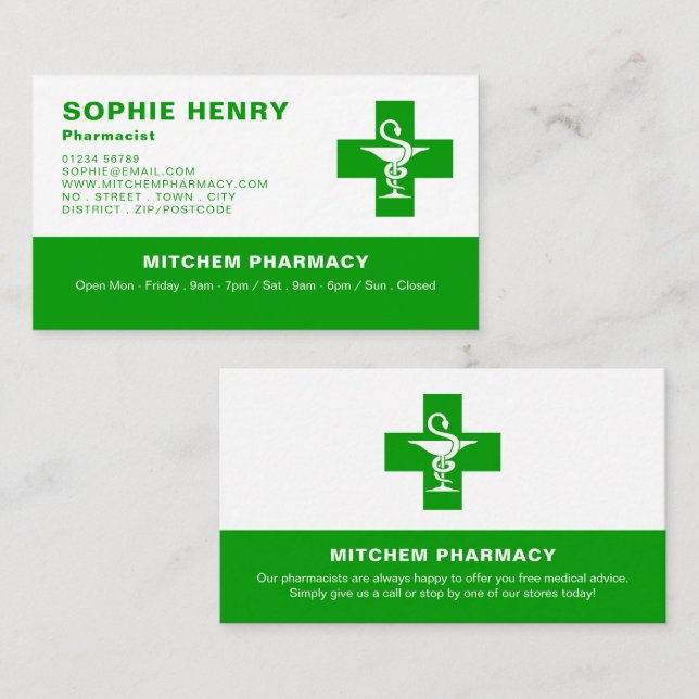 Apothecary Symbol, Pharmacy, Pharmacists Business Card (Front/Back)
