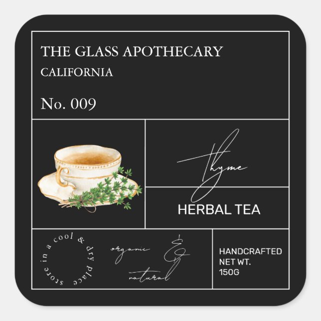 Apothecary Thyme Herbal Tea  Label (Front)