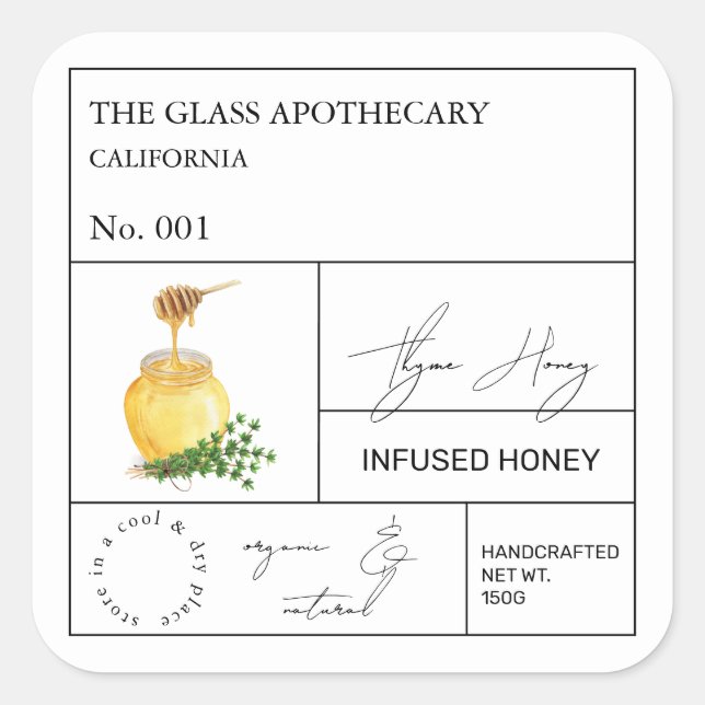 Apothecary Thyme Infused Honey Label (Front)