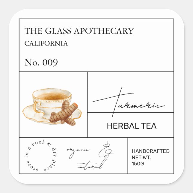 Apothecary Turmeric Herbal Tea  Label (Front)