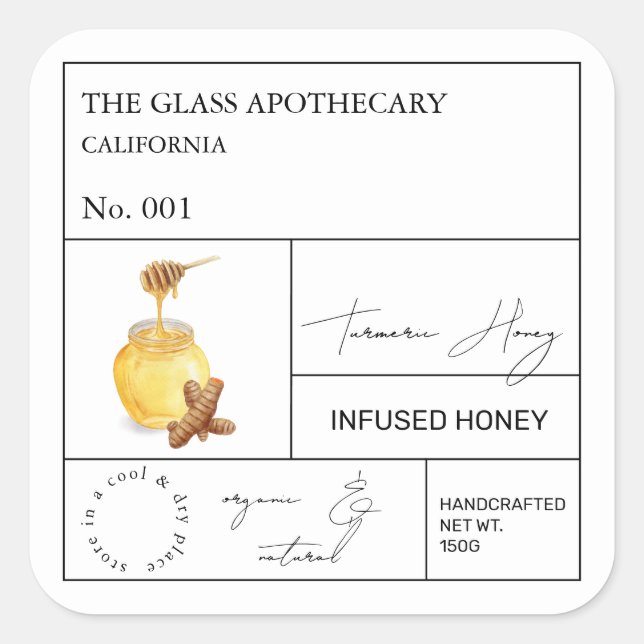 Apothecary Turmeric Infused Honey Label (Front)