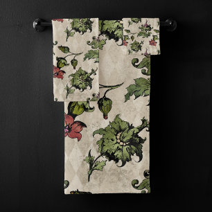 Apothecary Witch Plant   Steampunk Botanical Herbs Bath Towel Set