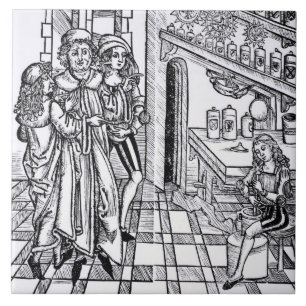 Apothecary's shop, from 'Das Buch der Cirugia' pub Tile