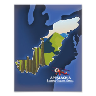 Appalachia Eastern United States travel map Photo Print