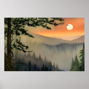 Appalachian Sunrise Watercolor Digital Art Poster