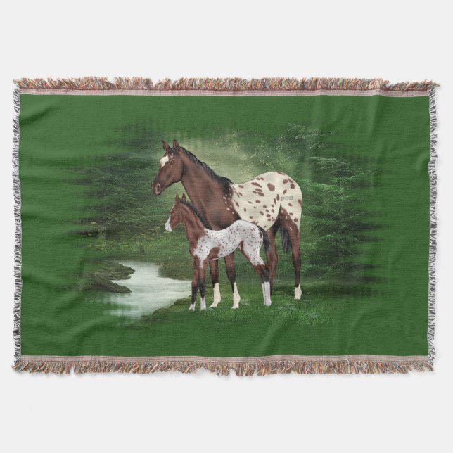 Appaloosa Horse Mare and Foal Throw Blanket (Front)