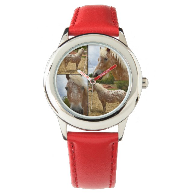 Appaloosa Horse Photo Collage,  Kids Leather Watch (Front)