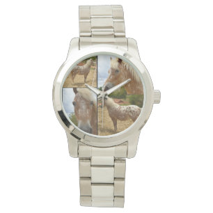 Appaloosa Horse Photo Collage, Large Silver Watch