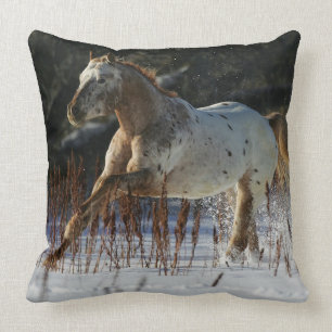 Appaloosa Horse Running in the Snow Cushion