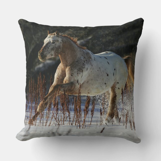 Appaloosa Horse Running in the Snow Cushion (Front)