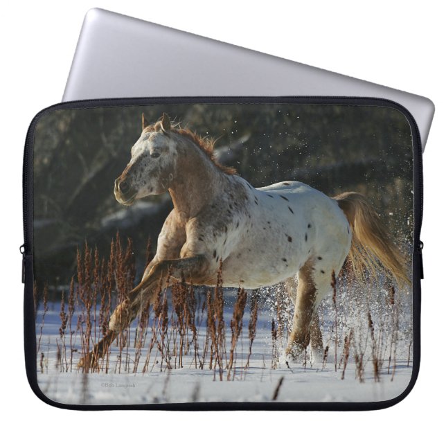 Appaloosa Horse Running in the Snow Laptop Sleeve (Front)