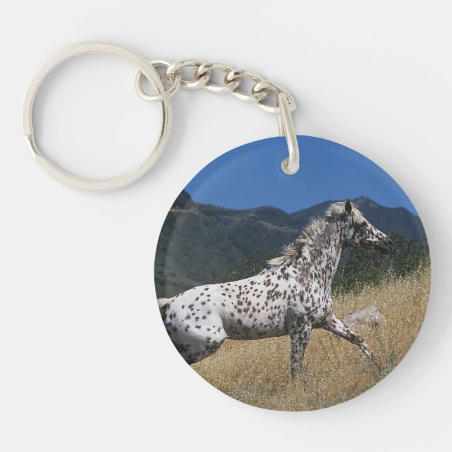 Appaloosa Horse Running up Mountain Key Ring (Front)