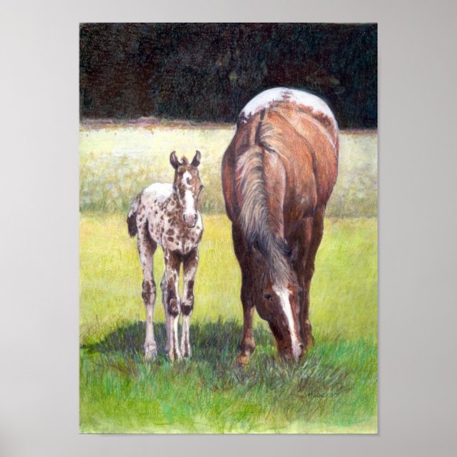 Appaloosa Mare and Foal Portrait Poster (Front)