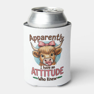 Apparently I Have An Attitude Highland Cow Bow Can Cooler