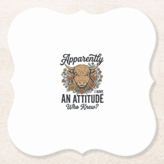 Apparently I Have an Attitude Highland Cow Shirt_1 Paper Coaster