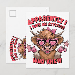 Apparently I Have An Attitude Sarcastic Cow Design Holiday Postcard