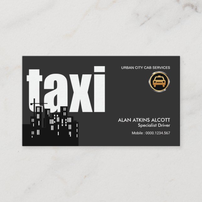 Appealing Magnificent City Silhouette Taxi Business Card (Front)
