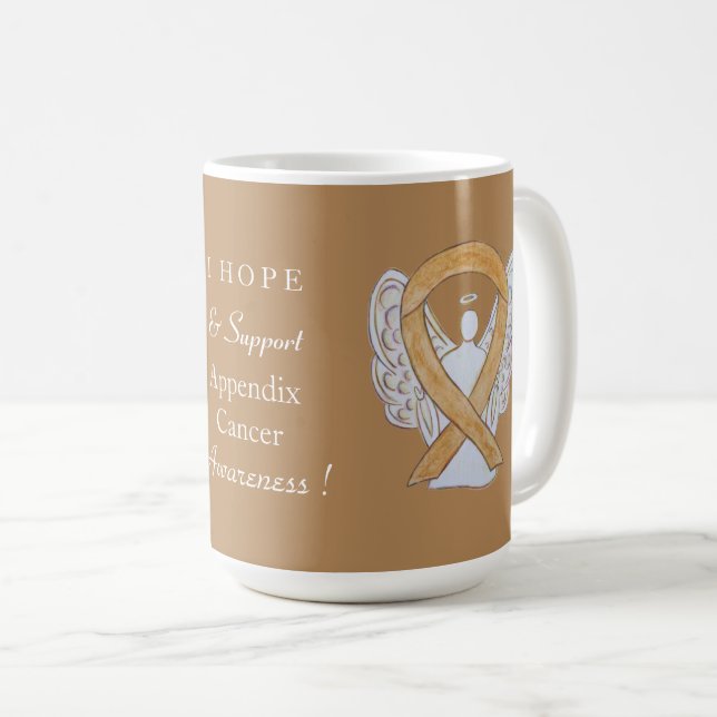 Appendix Cancer Amber Awareness Ribbon Angel Mugs (Front Right)