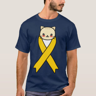 Appendix Cancer Awareness Kawaii Cat Amber Ribbon  T-Shirt