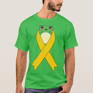 Appendix Cancer Awareness Kawaii Frog Amber Ribbon T-Shirt