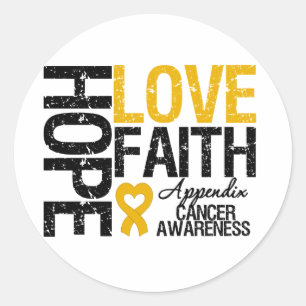 Appendix Cancer HOPE LOVE FAITH Classic Round Sticker