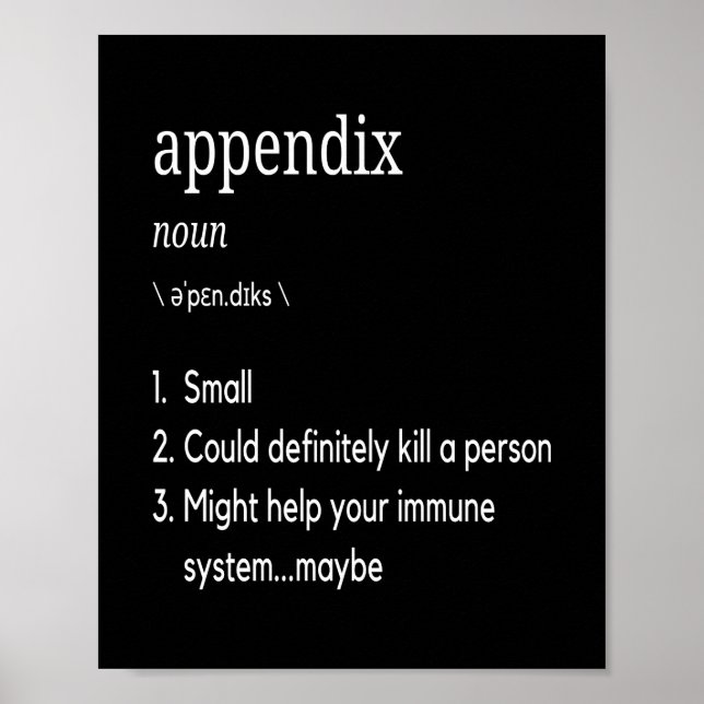 Appendix Definition Appendicitis Appendectomy Poster (Front)
