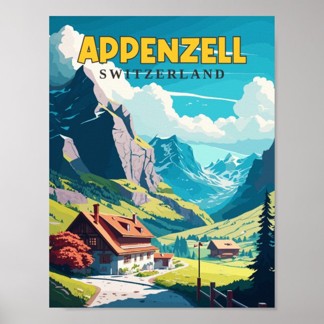 Appenzell Switzerland vintage travel illustration Poster (Front)