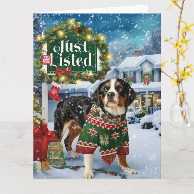 Appenzeller Sennenhund Festive Realtor Christmas Card (Yellow Flower)